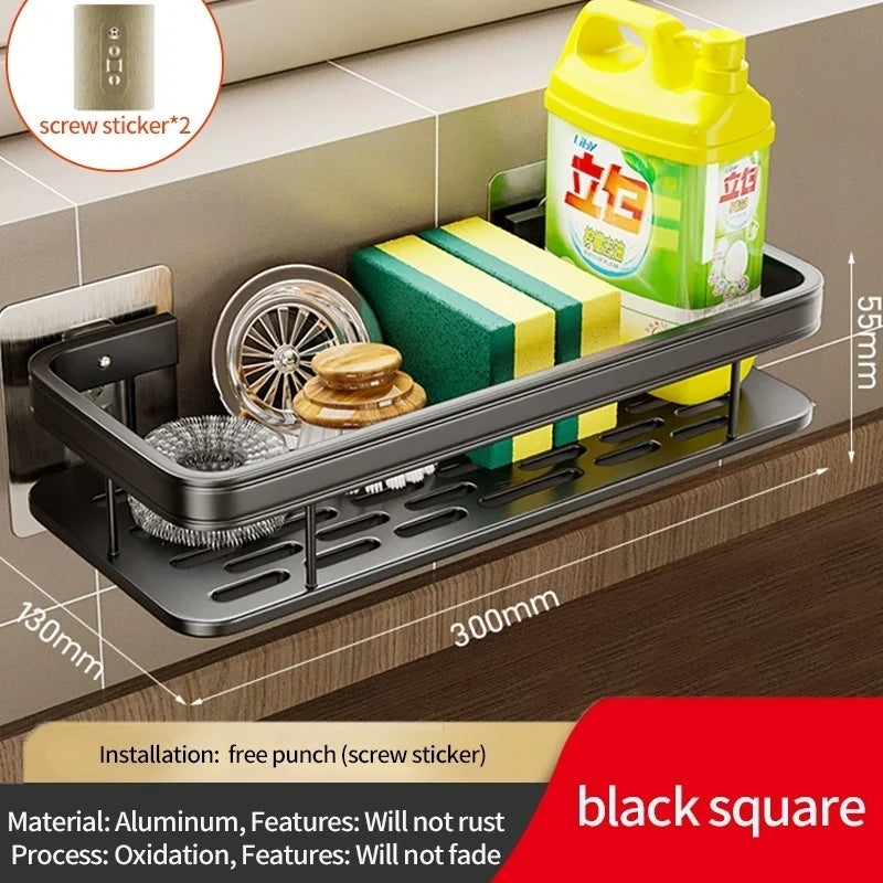 No Drill Adhesive Type Kitchen Organizer Kitchen Shelf Cleaning Cloth Storage Draining Rack Household Detergent Sponge Rack