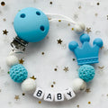 Free Custom Personalized Name Pacifier Clips Handmade Beech Wood Chain Silicone Crown Holder Soother Baby Teething Toy Chew Gift