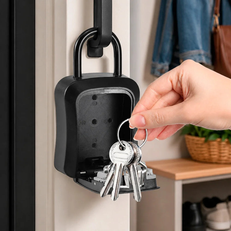 Waterproof Outdoor Key Lock Box 4 Digit Combination Metal Password Safe for Home Door Wall Mounted No Drill - View 3 | SAMAG