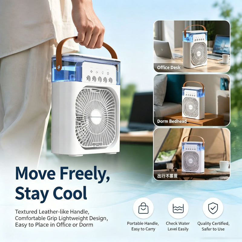 Lenovo 5 Holes Air Conditioner Fan USB Air Cooler Humidifier Water Portable Mist Spray LED Night Light Desktop Cooling Fan 2026