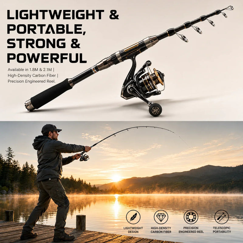 DEUKIO 1.8/2.1m Fishing Rod Reel Combo Portable | SAMAG