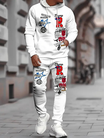 The new men's hoodie set for Spring and Autumn features a casual fashionable and comfortable 3D letter pattern print | SAMAG