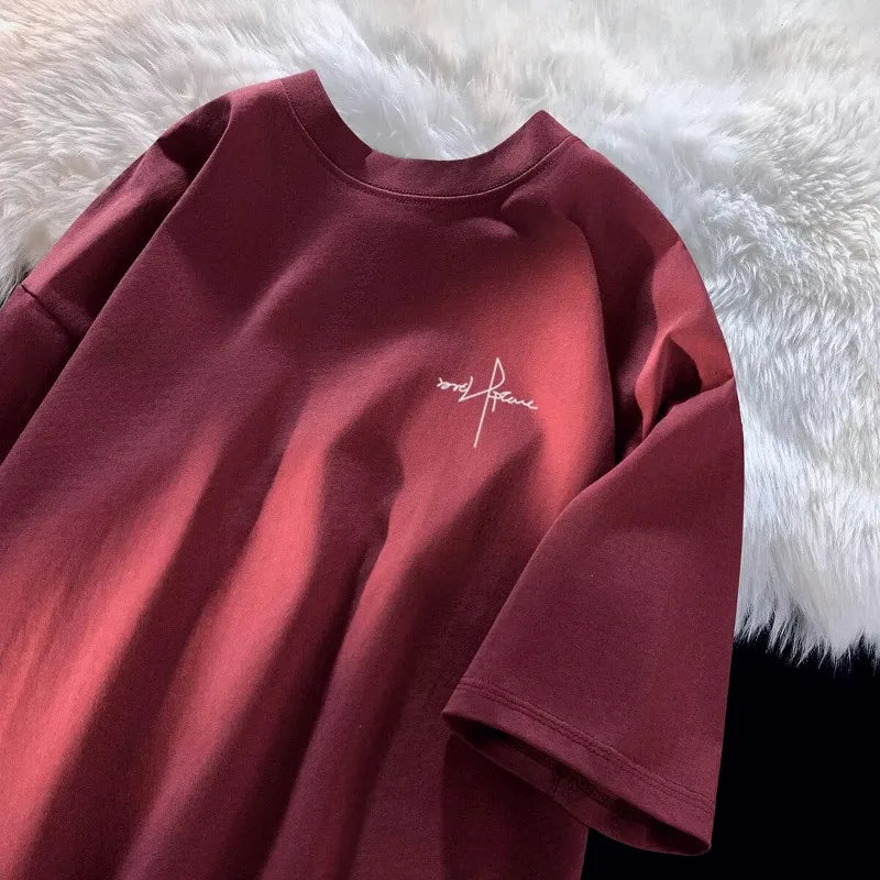 Japanese Minimalist Letter Print M-8XL Large Size Men's Casual Breathable T-shirt Summer Short Sleeved Shirt