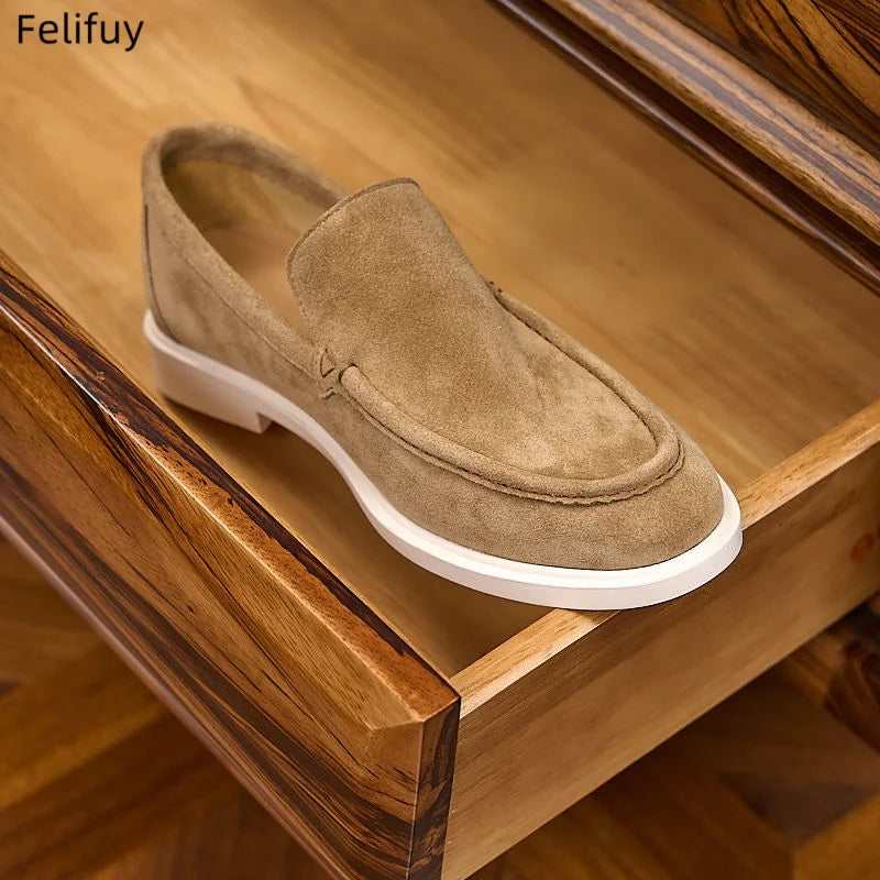 Men's Cow Suede Loafers Slip On Casual Shoes Comfortable Flat Driving Moccasins Fashion Lazy Loafers For Men Daily Wear Shoes
