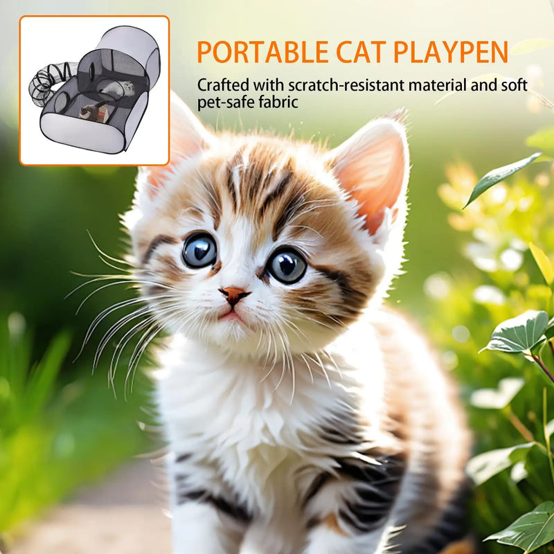 Portable Breathable Pet Pen with Surrounding Tunnel Indoor Outdoor Cat Enclosure Suitable for Small Animals and Cats