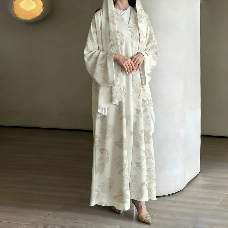 Horetong Muslim Abaya Robe Women Marble Print Chiffon V | SAMAG