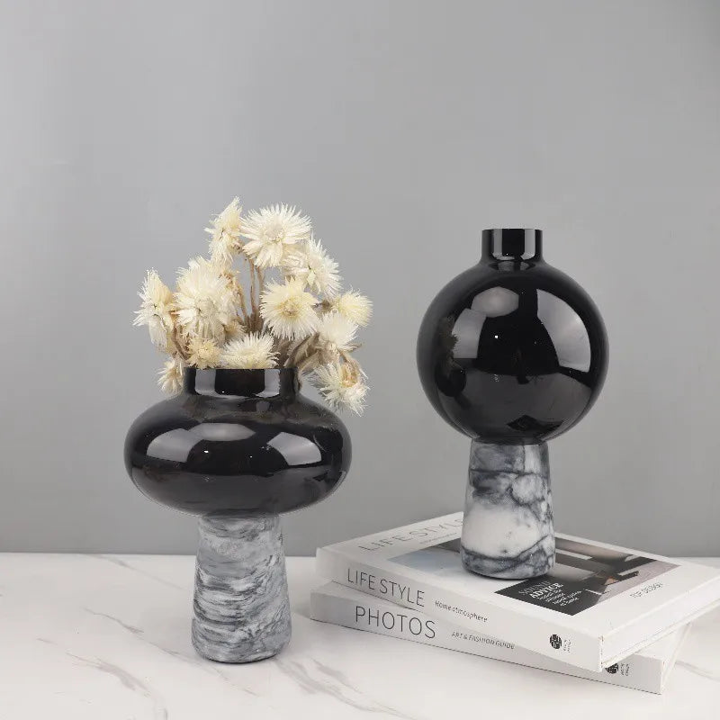 Marble Glass Vase Ornaments Hydroponic Vases Desktop Flower Arrangement Floral Organ Dried Flower Vase Decorative Vases Crafts
