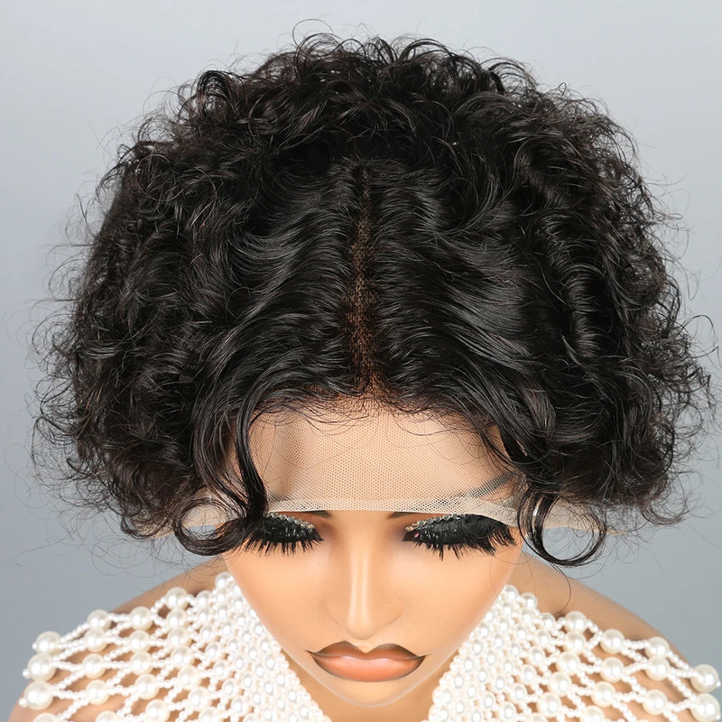 Curly Wig Human Hair Wigs 8 inch Short Bob Pixie Cut Brazilian Human Hair Wig Black Afro Kinky 13×4 Lace Front Wigs for Women