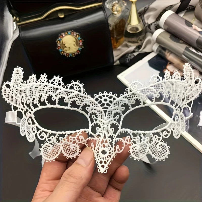 1PCS,Masquerade Black Lace Half-Face Mask for Women HalloweencosParty White Cute Eye Mask Veil