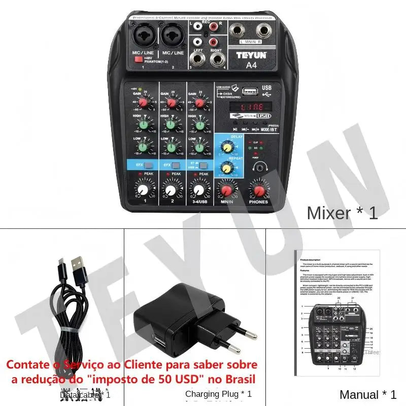 TEYUN A8 A6 A4 6/8 Channel Audio Mixer Professional Portable Mixer Sound Table Board Digital MP3 Computer Input 48v Power Number