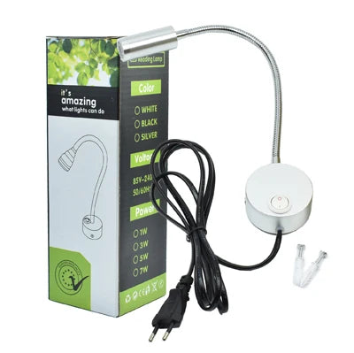 LED Wall lamp 3W Modern Bedroom Bedside Reading Study Book Lamp Black Silver Light Body wall light EU US Plug Cord