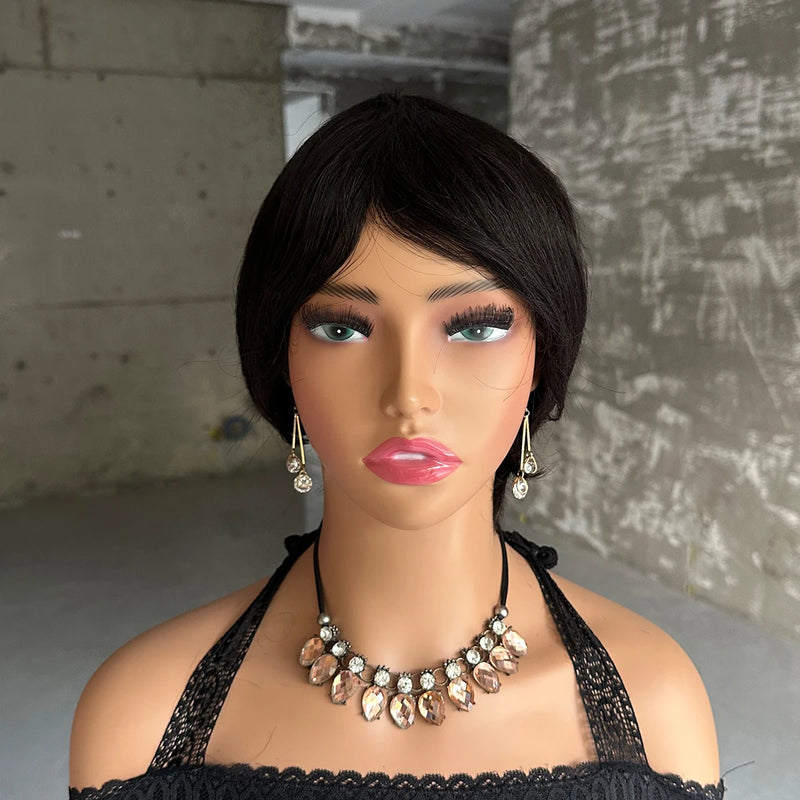 Straight Short Pixie Cut Wigs With Bangs For Women Ombre Brown Red Brazilian Human Hair Wigs Full Machine Made Wigs