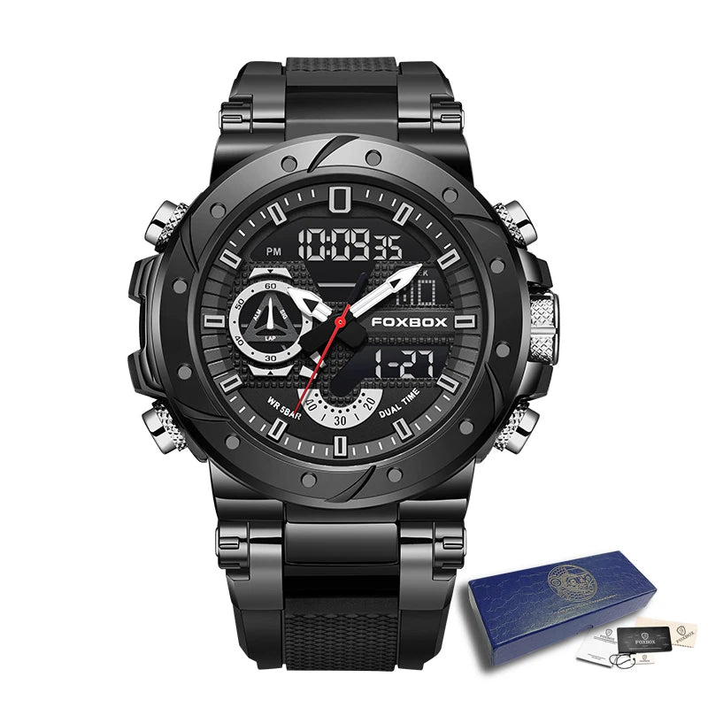 FOXBOX Top Brand Watches Luxury Men Quartz Waterproof Digital Wristwatch Fashion Military Mens Watch Luminous Clock Reloj Hombre