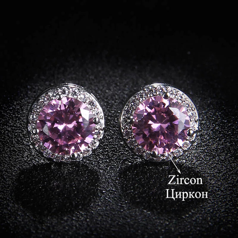 Classic Green AAA Cubic Zirconia Stud Earrings Round Crystal Girl Ear Studs For Women Multicolor Fashion Jewelry brincos AE176