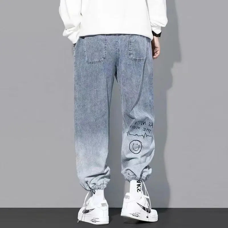 Korean Clothing Men Letter Printed Jeans High Waisted | SAMAG