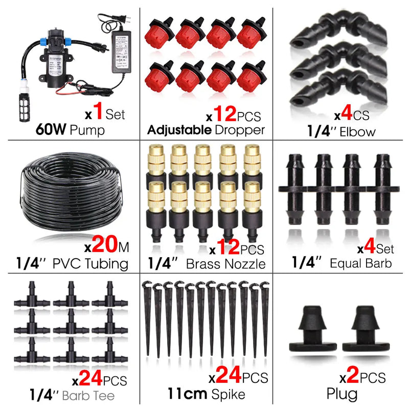 45/60/80/100W Self-Priming Pressurize Water Pump Drip Watering System Garden Greenhouse Automatic Misting Cooling Irrigation Kit