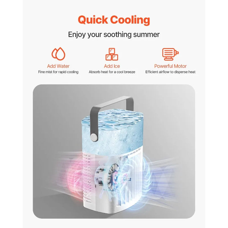 Portable Air Conditioner, 4-in-1 Evaporative Air Cooler with Remote Control, 3-Speed Mini Air Conditioner with Timer, 3 Mist Le