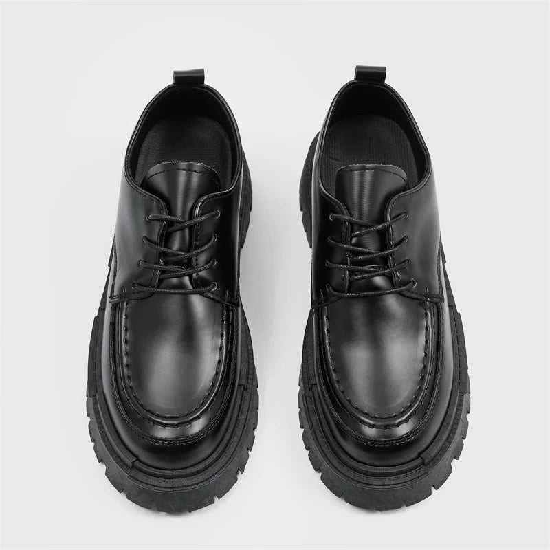 Fashion Thick Sole Leather Shoes Men Casual Shoes Classic Business Men Dress Shoes Breathable Lace-Up Handmade Shoes Moccasins