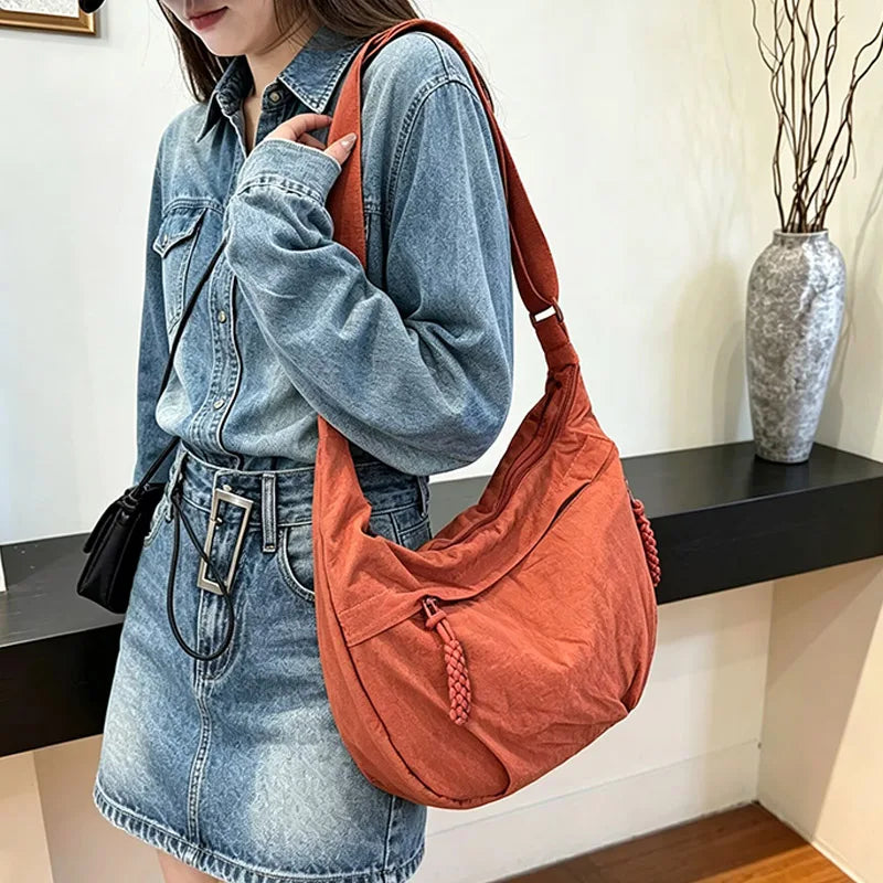 Trendy Women's Soft Cloth Shoulder Bag Solid Color Student Casual Style Big Handbags Crossbody Bags for Women Shoulder Hobos Bag