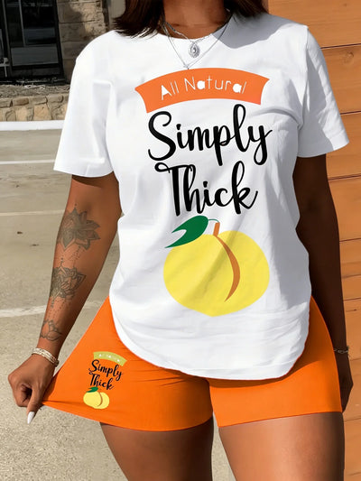Peach Letter Print Short - Sleeved Set in a Loose | SAMAG