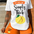 Peach Letter Print Short-Sleeved Shorts Set in a Loose White T-Shirt and an Orange Tight Short Pants Casual Outfit
