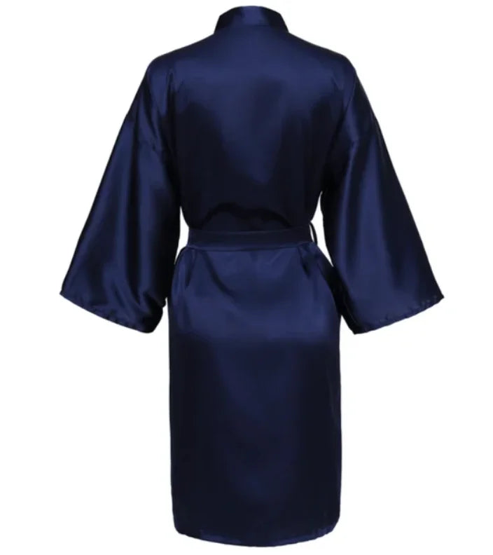 Solid Satin Night Robe, Elegant Half Sleeve V Neck House | SAMAG