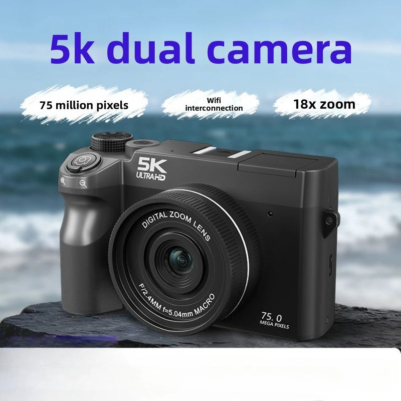 5K Digital Camera for Photography,75MP Point and Shoot Digital Cameras 64GB, Dual Lens 18X Zoom Autofocus, WiFi Vlogging Camera