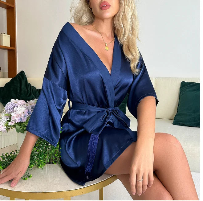 Women Wedding White Bride Robe Morning Gown 3/4 Sleeve | SAMAG