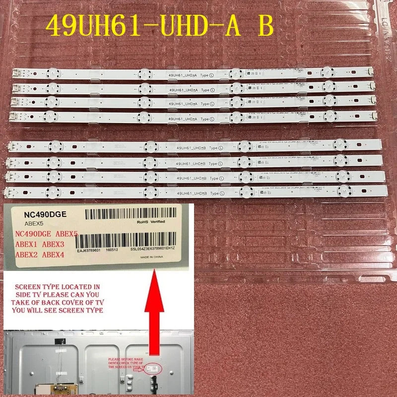 Kit LED backlight(8)for TV 49UH6200 49UH6207 49UH603T 49UH603V 49UH6090 49UH6100 49UH6107 49UH6109 49UH620V 49UH617V 49UH617Y