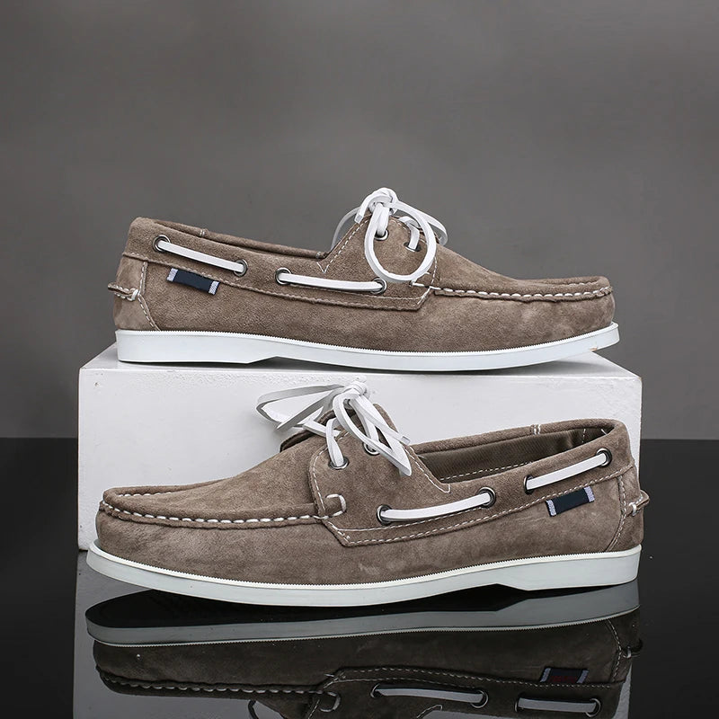 New Men's Casual Shoes Fashion Leather Docksides Boat Shoes British Style Lace Up Men Loafers Men Breathable Handmade Moccasins