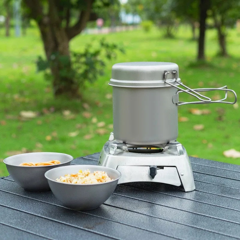 Titanium Camping Cookware Set with Folding Handles, Lightweight Portable Pot and Pan Set for Outdoor Hiking Backpacking Picnic