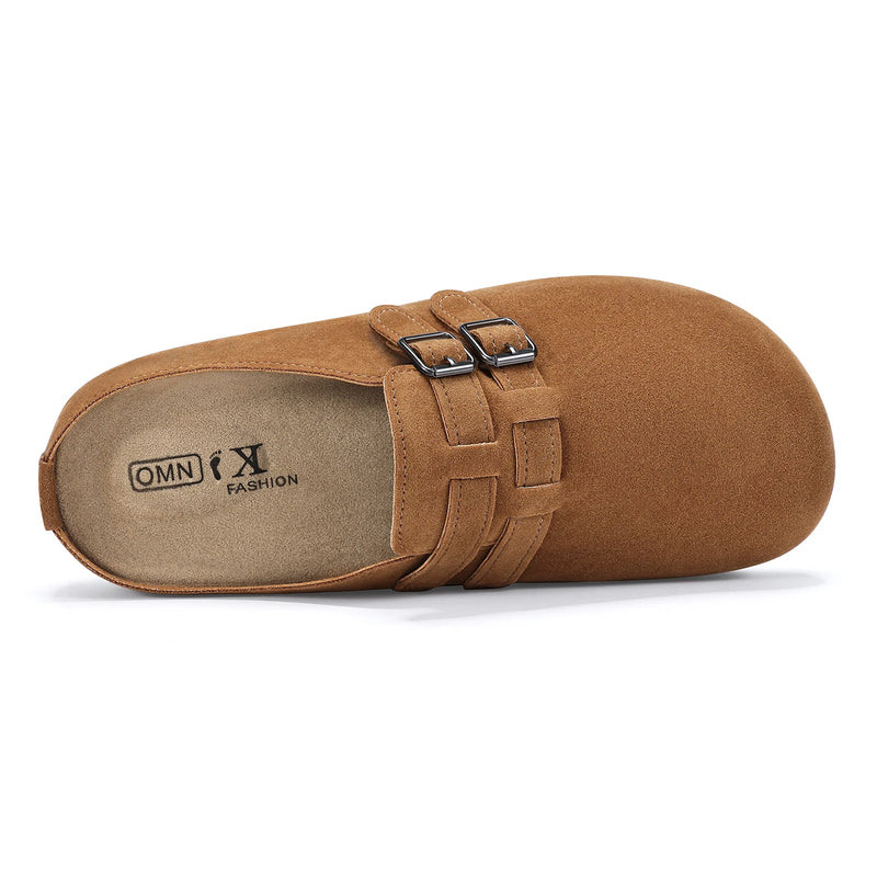 Evshine Women's Suede Clogs Slippers with Double Buckle Non-slip Beach Slides Classic Potato Shoes Comfy Soft Insole Flat Mules