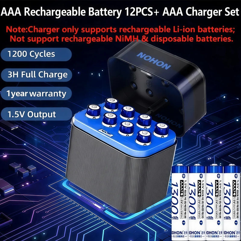 NOHON Rechargeable Lithium Battery AA 3600mWh/AAA 1300mWh Original Batteries High Capacity 1.5V Battery for Mouse Remote Control