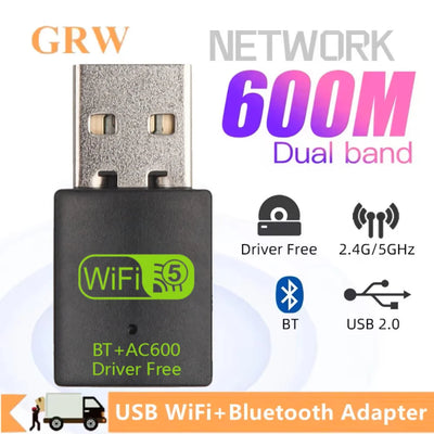 600Mbps USB WiFi Bluetooth Adapter 2 in 1 Dongle Dual Band 2.4G/5GHz Network Wireless Wlan Receiver For Desktop | SAMAG