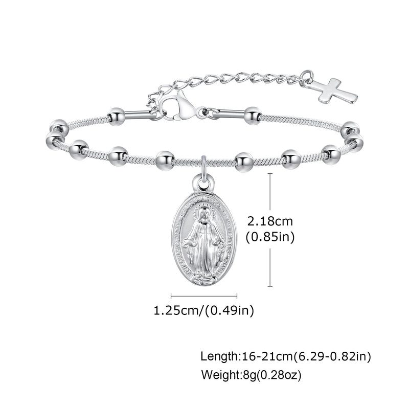Vnox Rosary Bracelet for Women Girls, Gold Plated Stainless Steel Religious Cross and Virgin Mary Prayer - Visuel 4 | SAMAG