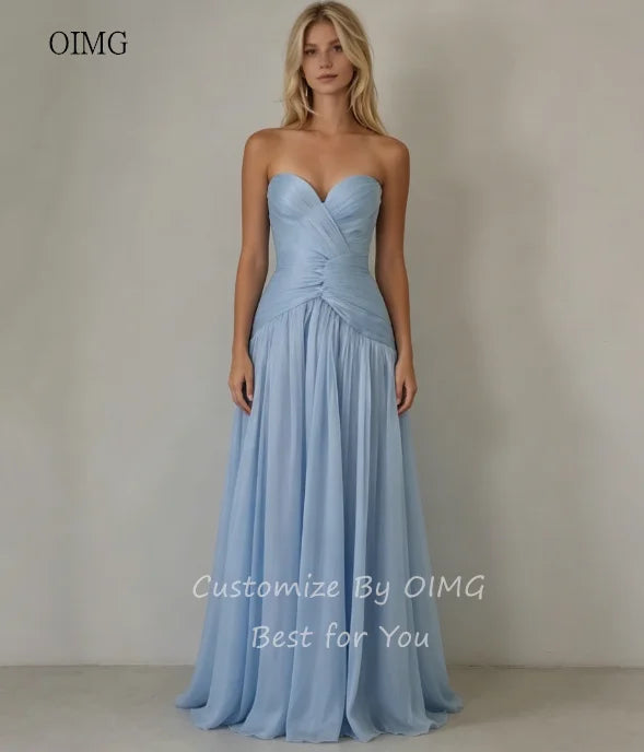 OIMG Sky Blue Sweetheart Neck A Line Prom Gowns Backless | SAMAG