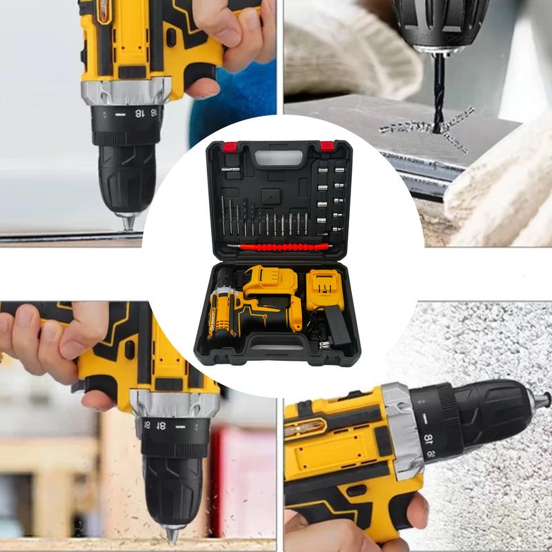 24 - Piece Set Dual - Speed - Battery Charger Lithium Drill Kit with LED Light And Carry Case - Electric - View 5 | SAMAG