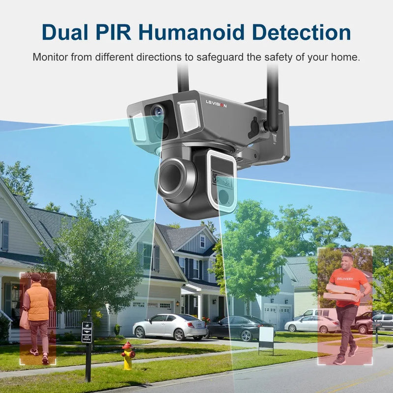 LS VISION  4G & wifi In 1 Solar Camera Outdoor 12MP 6K 10X Zoom Dual Screen PIR Detection Auto Tracking CCTV Survalance Cameras