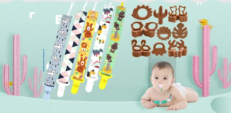 Free Custom Personalized Name Pacifier Clips Handmade Beech Wood Chain Silicone Crown Holder Soother Baby Teething Toy Chew Gift