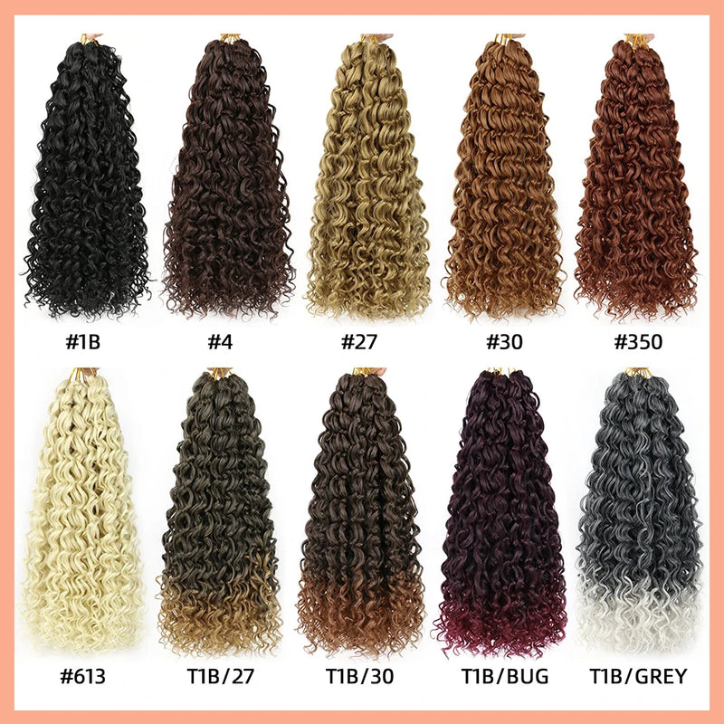 BEWILL GoGo Curl Crochet Hair 14 18 Inches Water Wave Beach Curl Crochet Hair Ombre Synthetic Bohemian Braids Hair Extensions 1B