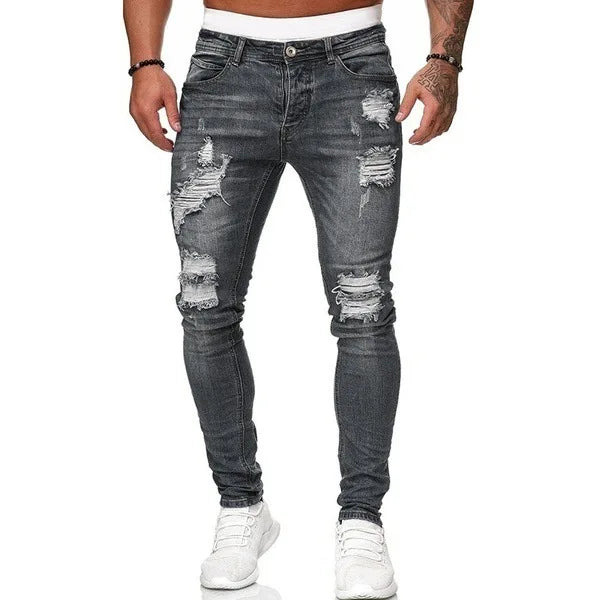 Mbroidery Skinny Ripped Jeans Men Cotton Stretchy Hole | SAMAG