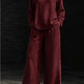 Women 2‑Piece Matching Outfit Long Sleeve Button Shirt High Waist Wide Leg Pant Loose Vacation Street Daily Wear Suit For Ladies