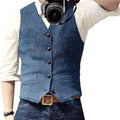 Men's Suit Vest V Neck Wool Herringbone Tweed Casual Waistcoat Formal Business Vest Groomman