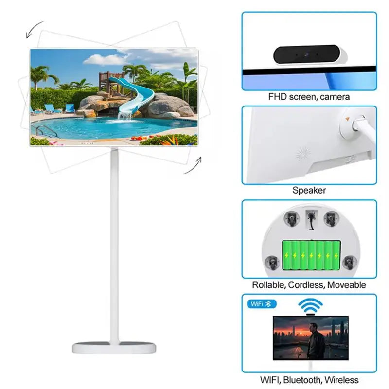 22-Inch Portable Interactive Mini Mobile Smart TV Display Screen with Rollable Stand Follow-by-Me Function