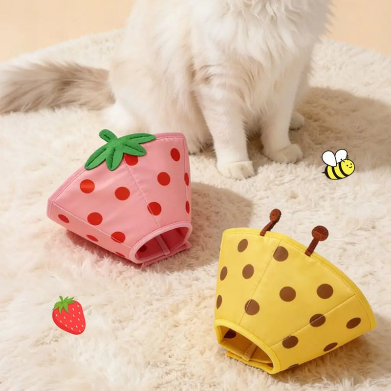 Cartoon Cat Elizabeth Collar Strawberry Bees Cat Neck Protective Circle Breathable Anti-Scratch Cat Dog Grooming Cover
