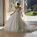 Customized Grace Pearls A Line Wedding Dress O Neck Long - View 3 | SAMAG