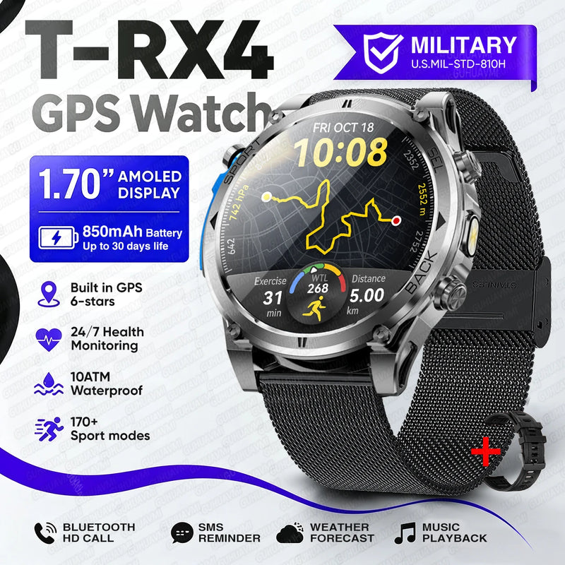 2026New T-RX4 Ultra GPS Smart Watch For Men 6-star GPS Positioning 10ATM Waterproof 850mAh Battery Compass 170+Sports Smartwatch