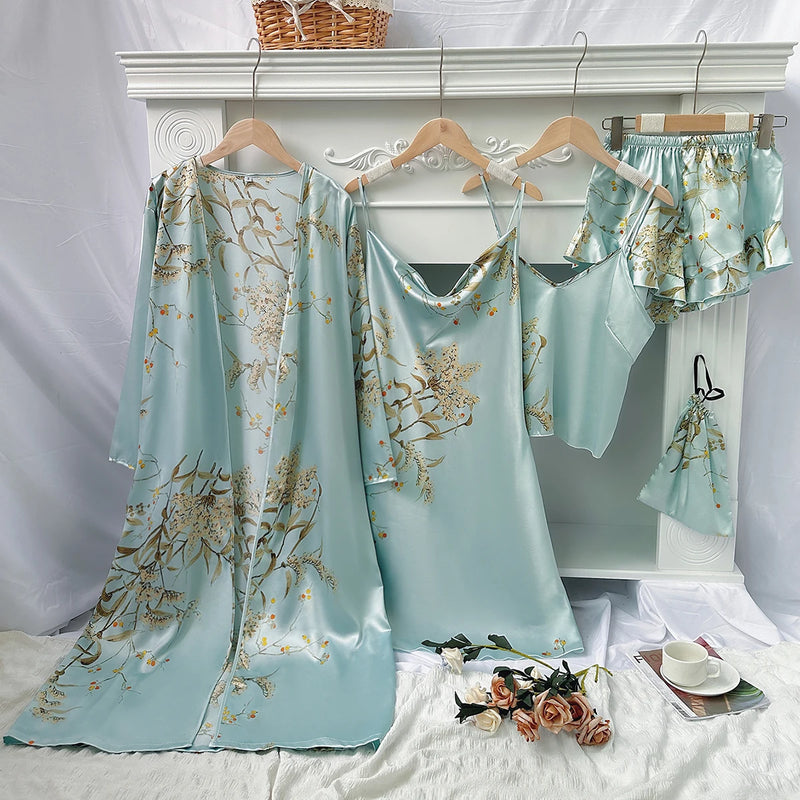 Floral Print Long Sleeve Robe Cami Dress Top Ruffle Hem | SAMAG