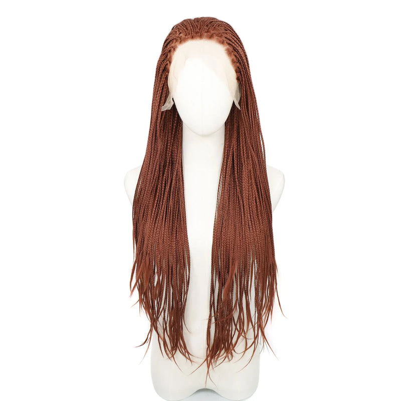 Reddish Brown Colored Box Braided Wigs Braids For Black Women 26Inch Long Crochet Braids Synthetic Hair 13x3 Lace Front Wigs