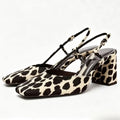 Women's Summer New Product Leopard Pattern Square Head Shallow Mouth Thick Heel Square Head Retro Versatile High Heels